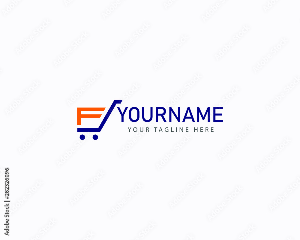 Initial letter F with a shopping bag icon. Vector design element for tag, card, corporate identity, label or poster.Logotype Initial letter F with a shopping bag icon. Vector design element for tag, card, corporate identity, label or poster.Logotype