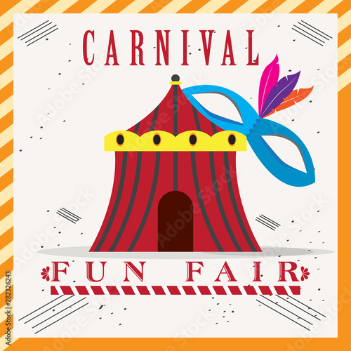 Colored carnival poster with a big top and theaater mask - Vector