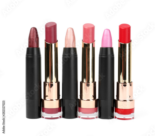 Set of colorful lipsticks isolated on white