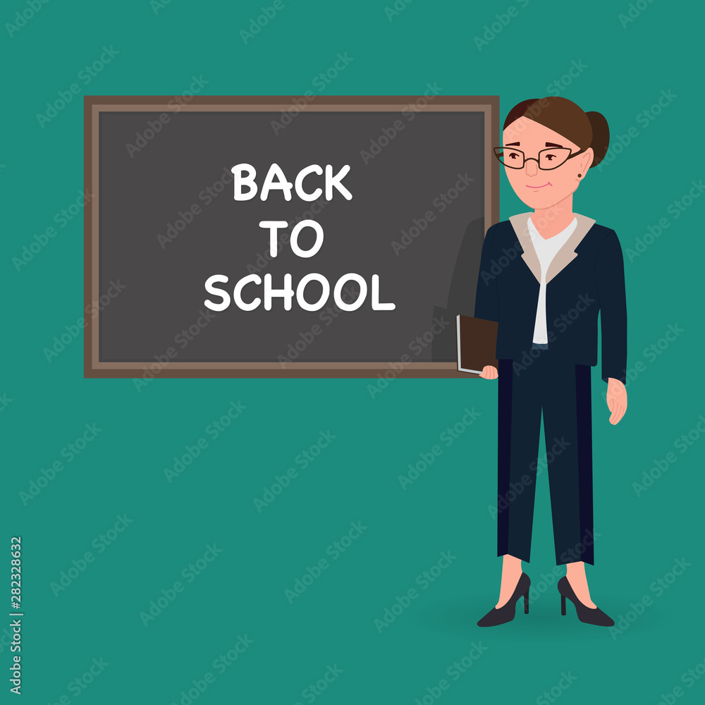 Back to school. Female teacher at the board. Back to school. Female teacher at the board.