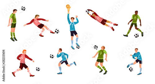 Set of different football or soccer players in colorful uniform © greenpicstudio