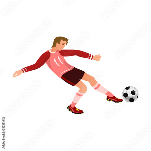 Modern soccer or football player playing powerful on ball