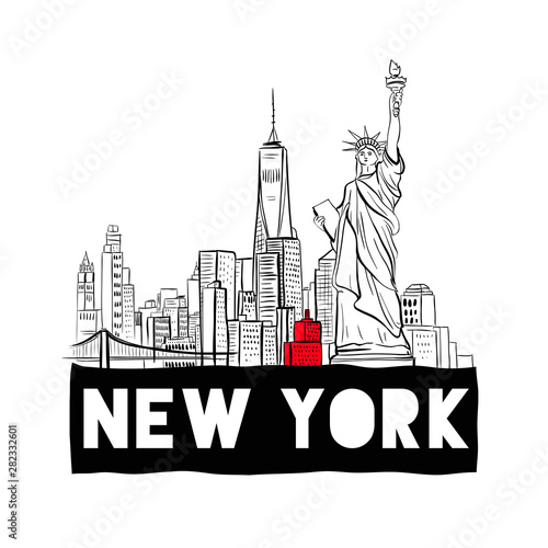 New York City Skyline hand drawn vector illustration