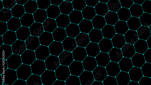 Futuristic hexagon abstract background. Analysis and automation of data on artificial intelligence. Big data. 3D rendering. 4k