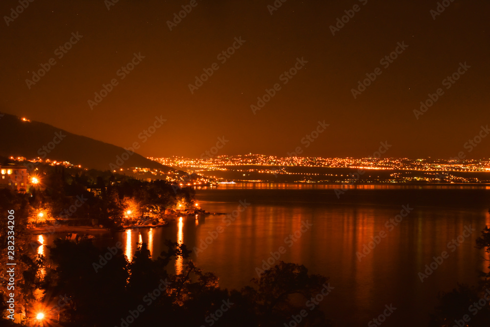 Beautiful night view of Rijeka city in Croatia