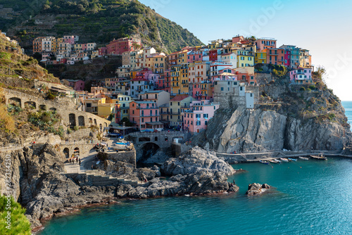 Panoramic view on village of Manarola town, Cinque terre national park, Liguria, Italy
