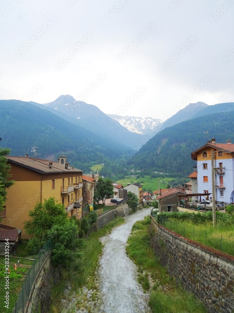 The village of Vezza D'Oglio, in Val Camonica, in the Italian Alps - June 2019.