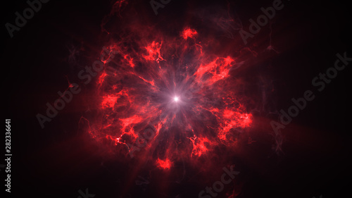 Colorful shock wave consisting particles. VFX elements, Graphic Elements. Light beam, shine through the clouds, dust, nebulae of outer space. 3D Rendering