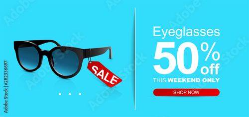 Sunglasses on pastel color background. Discount banner. Sale banner. Modern design. Fashion trendy sunglasses.