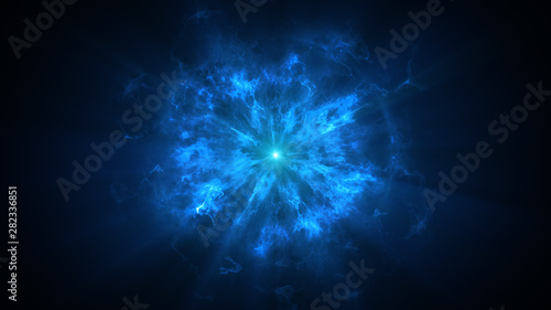 Colorful shock wave consisting particles. VFX elements, Graphic Elements. Light beam, shine through the clouds, dust, nebulae of outer space. 3D Rendering photo