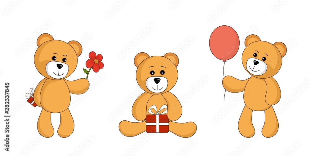 set of teddy bear with gift. cute greeting bears. vector isolated image for children set of teddy bear with gift. cute greeting bears. vector isolated image for children