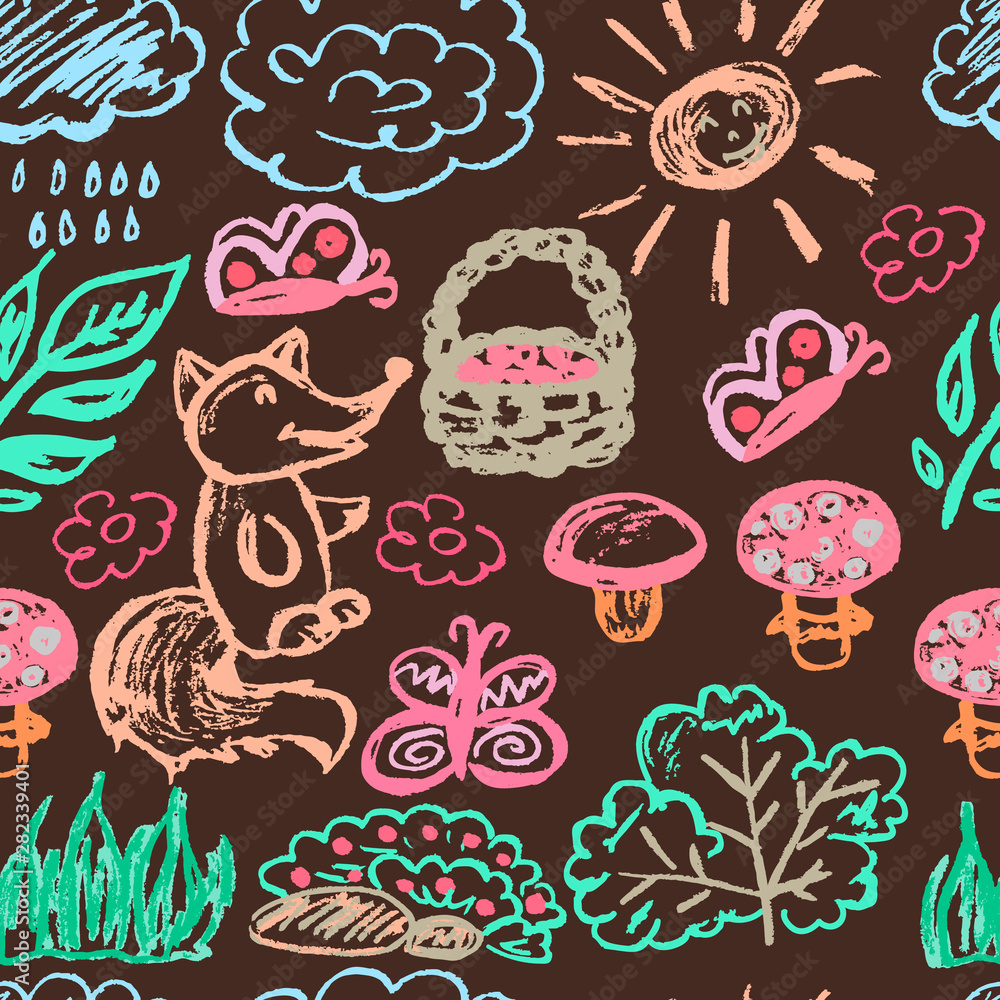Cute children's drawing. Colored wax crayons. Icons, signs, symbols, pins Cute children's drawing. Colored wax crayons. Icons, signs, symbols, pins