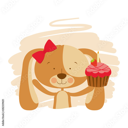 cute puppy with hearts and cake