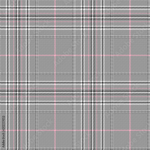 Glen check seamless pattern with white, black and pink stripes.