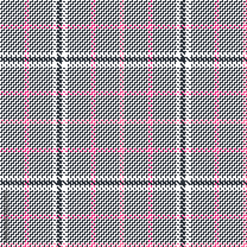 Glen check seamless pattern with white, black and pink stripes.