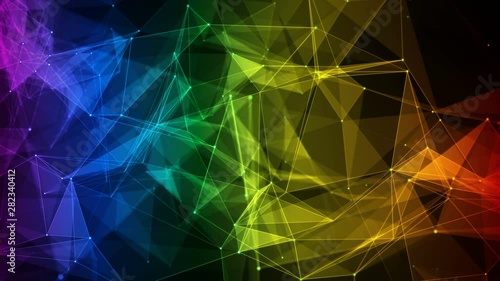 colorful iridescent rainbow abstract digital nodes and polygon connection paths within network or system of networks animation for visuals vj light presentations motion background Loop photo