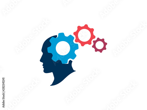 The process of thinking in the human head. Silhouette human head with gears. Strategic thinking and planning concept. Vector illustration.