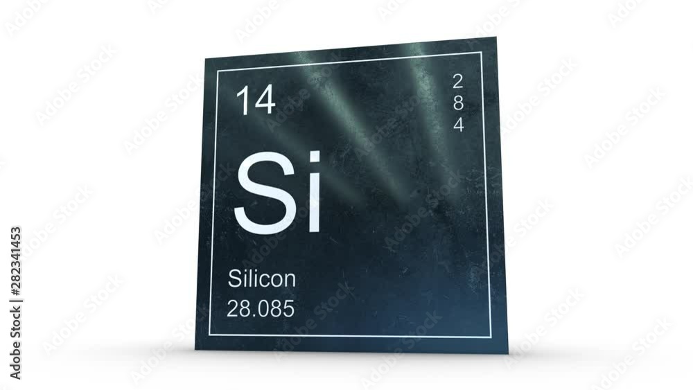 Silicon element symbol from the periodic table on metallic square icon 3D animation Silicon element symbol from the periodic table on metallic square icon 3D animation