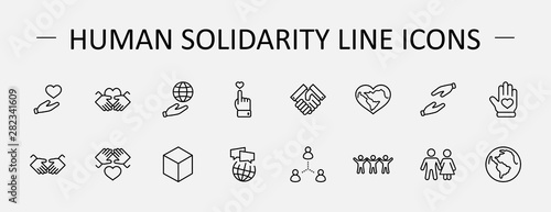 International Day of Human Solidarity Line Vector Icons Set. Contains such Icons as Handshake, Heart, planet Earth, helping Hand, People and more. Editable Stroke. 32x32 Pixel Perfect