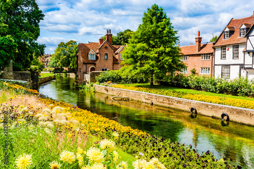 Canterbury, Kent, UK: Landscape of the Great Stour river running through old timbered houses near Westgate Gardens. photo