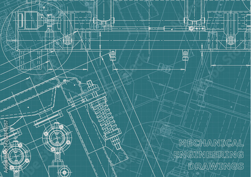 Blueprint, Sketch. Vector engineering illustration. Cover, flyer, banner, background. Instrument-making drawings. Mechanical engineering drawing. Technical illustrations, backgrounds. Scheme, plan