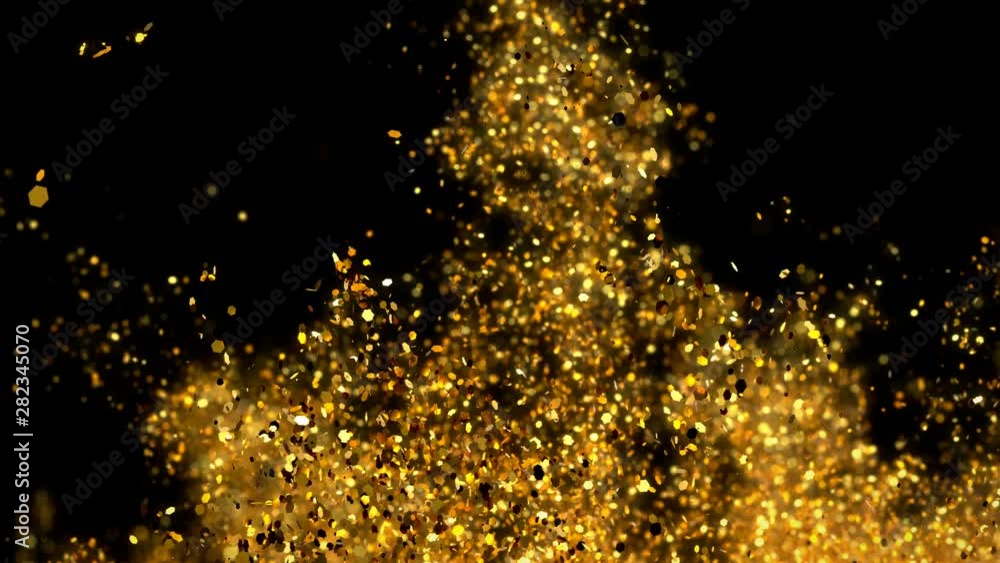 Abstract Golden glitter explosion in slow motion Bokeh background with shining defocus blurred sparkles dust macro close up with alpha channel Abstract Golden glitter explosion in slow motion Bokeh background with shining defocus blurred sparkles dust macro close up with alpha channel