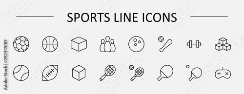 Set of Sports balls, hobbies, entertainment vector line icons. It contains symbols of football, basketball, bowling, tennis and much more. Editable Stroke. 32x32 pixels. photo