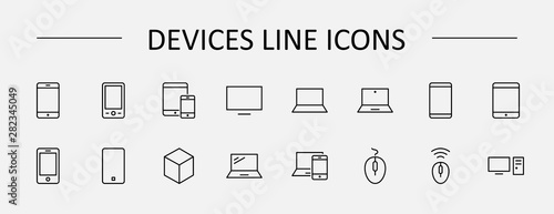 Set of smart devices and gadgets, computer equipment and electronics. Electronic devices icons for web and mobile vector line icon. Editable Stroke. 32x32 pixels.