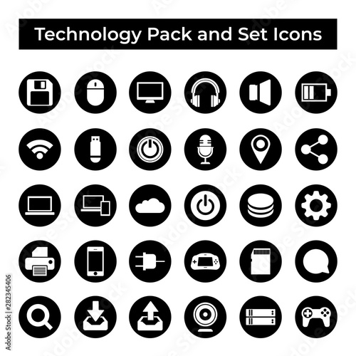 Set Vector Icons, Sign and Symbols Design, Technology and Computing Elements, Pack Collection EPS 10