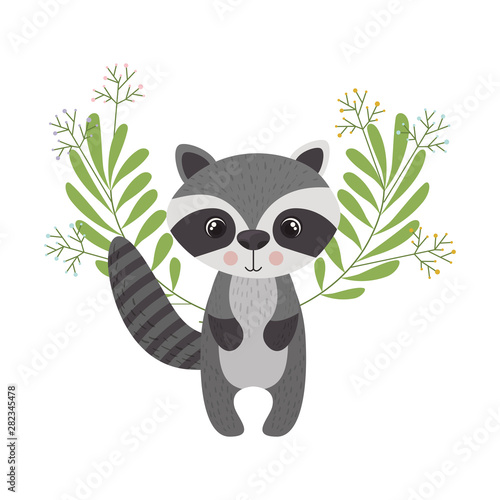 cute and adorable raccoon with wreath