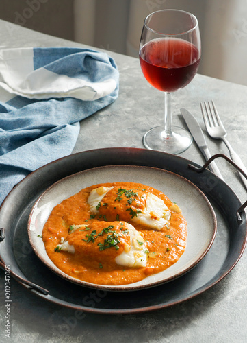 sppanish food. Bacalao a la vizcaína,  Basque Style Cod photo