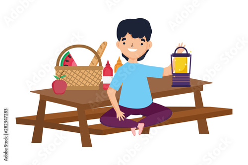 Man cartoon having picnic design