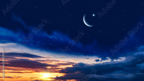 New moon . Prayer time . Generous Ramadan 