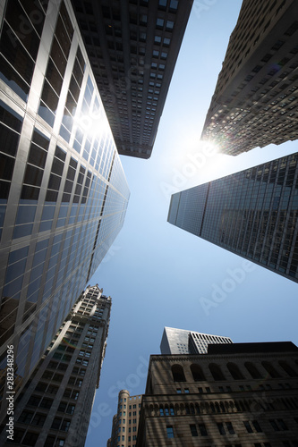 Corporate office building towers low angle