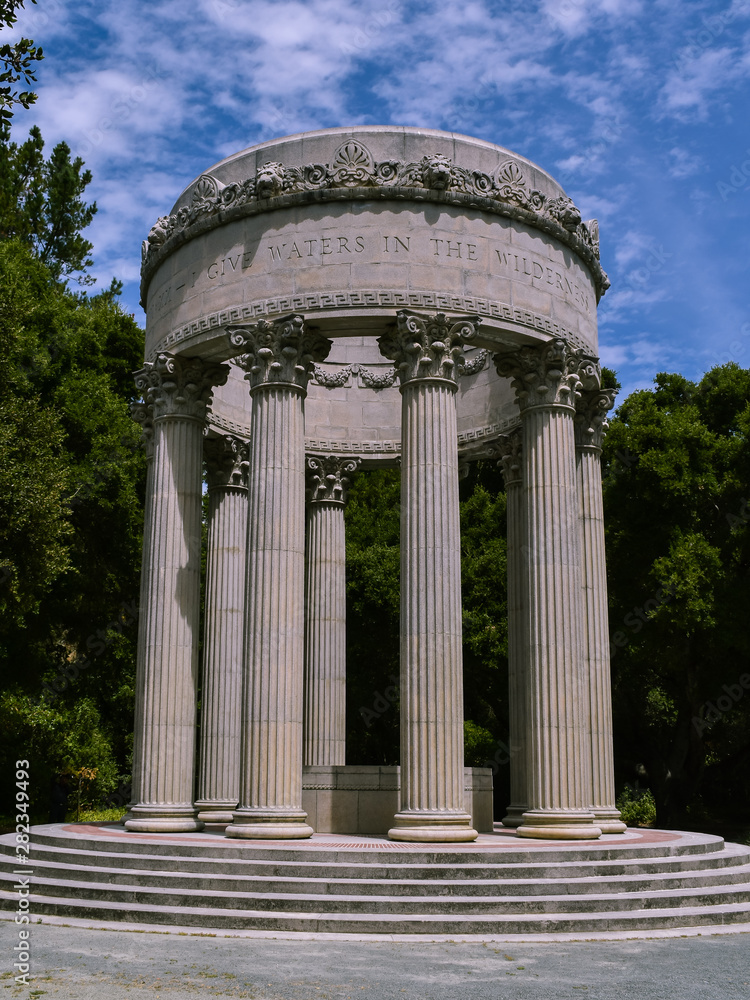 Pulgas Water Temple, Woodside, CA. Erected by the San Francisco Water Department to commemorate the 1934 completion of the Hetch Hetchy Aqueduct and is located at the aqueduct's terminus.