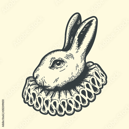 White Rabbit, dressed as herald, Alice's Adventures in Wonderland, vintage engraving woodcut or linocut style. 