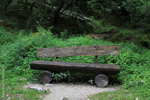 Alte Holzbank im Wald