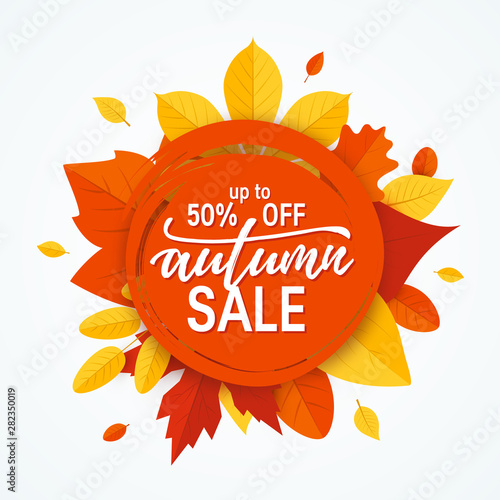 Fall sale promotion design in flat style