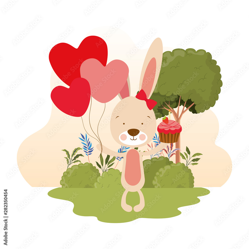 Obraz premium cute bunny with helium balloons