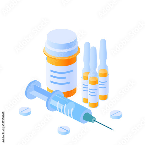 Medicine bottles vector concept in isometric view