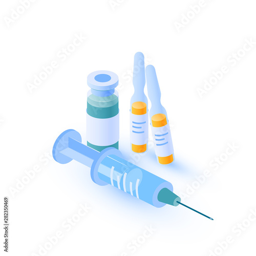 Medicine vial vector concept in isometric view
