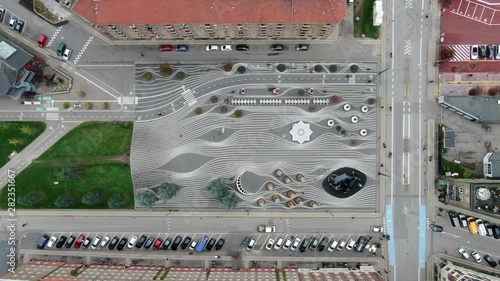 Aerial Bird's-Eye View: Short Section of Superkilen Park in Copenhagen, Denmark photo