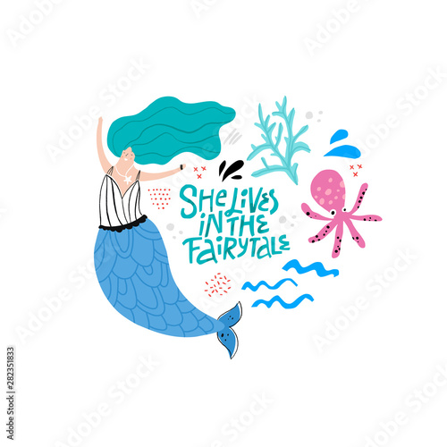 Mermaid cartoon vector color illustration