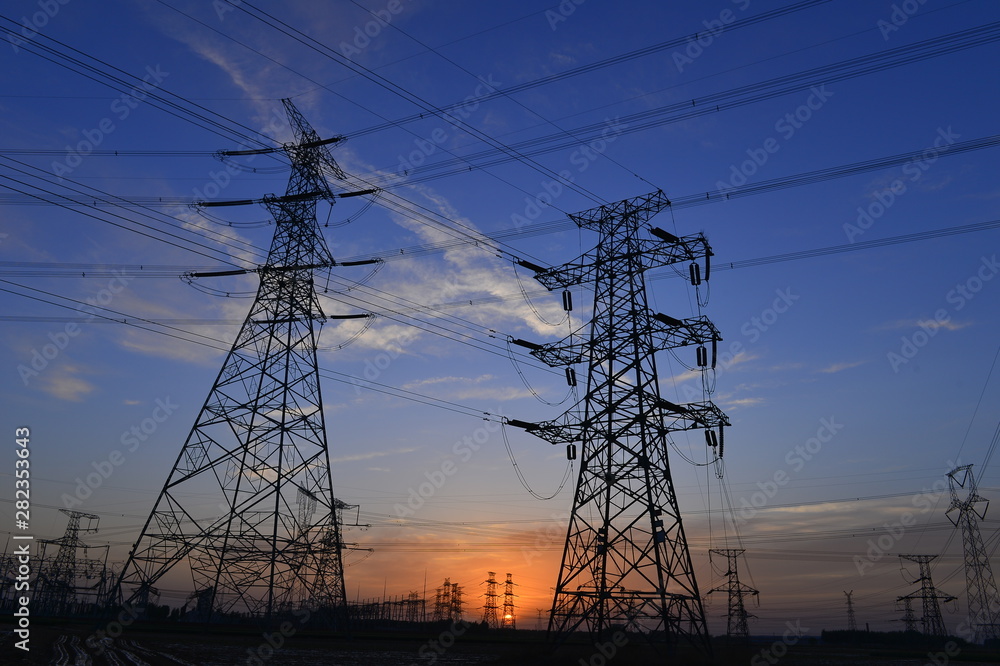 The power supply facilities of contour in the evening The power supply facilities of contour in the evening