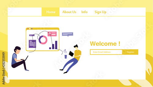 Responsive Website Template Landing Page With Graph Design Vector Illustration