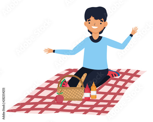 Man cartoon having picnic design