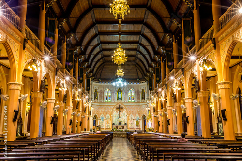 Cathedral of Immaculate Conception-Chanthaburi:June 23,2019,atmosphere in the church,which allows people to make a ceremony a Christian religious festival in Chanthanimit,waterfront community,Thailand