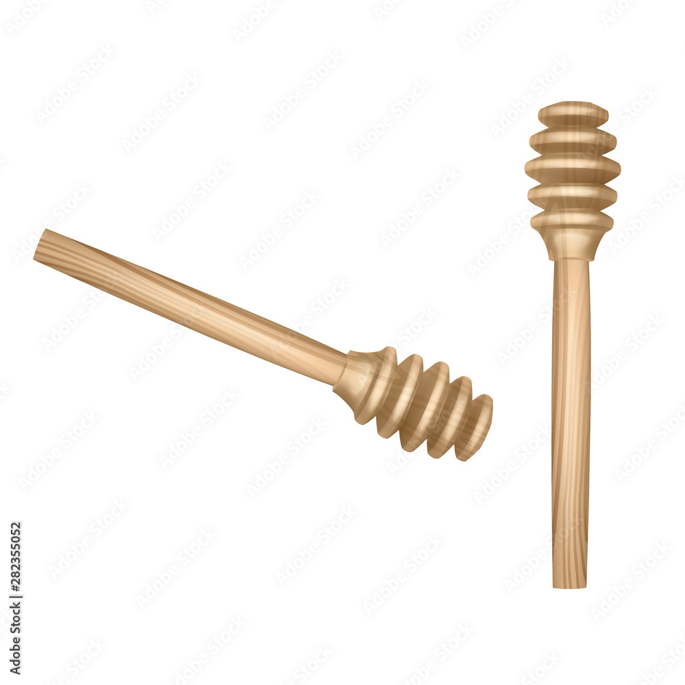 Honey dipper, wooden dipper honey utensil, Realistic vector EPS 10 illustration isolated on