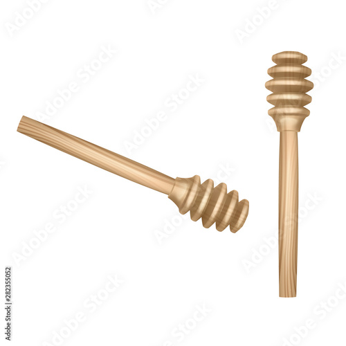 Honey dipper, wooden dipper honey utensil, Realistic vector EPS 10 illustration isolated on white background
