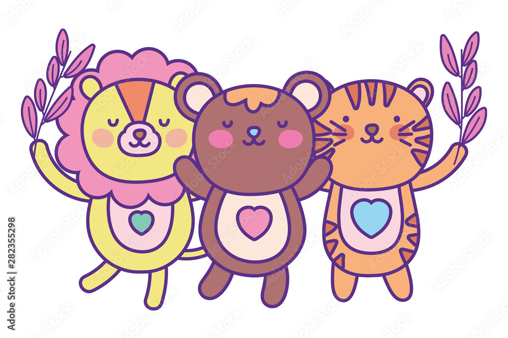 Fototapeta premium Lion bear and tiger cartoon design
